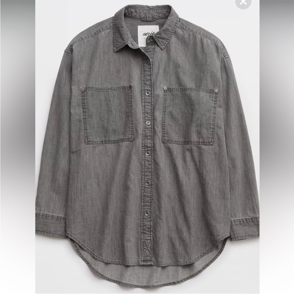Aerie Grey Chambray Denim Shirt sz S